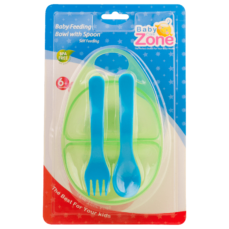 صحن أطفال مع شوكة وملعقة