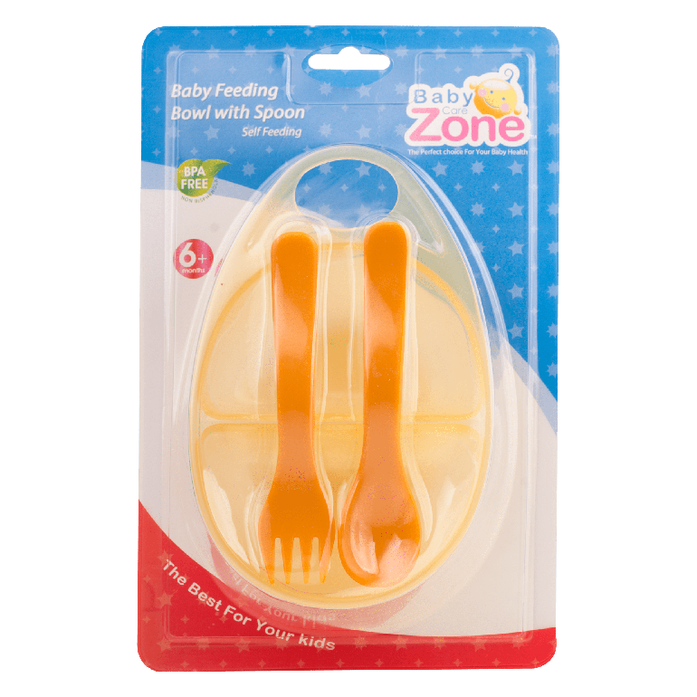 صحن أطفال مع شوكة وملعقة