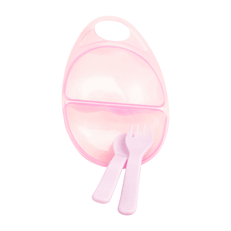 صحن أطفال مع شوكة وملعقة