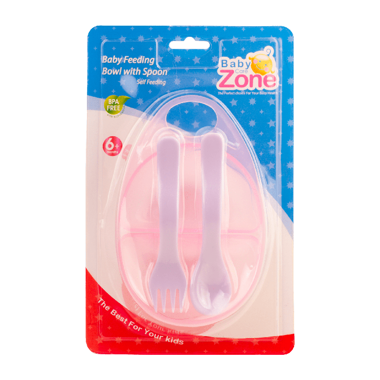 صحن أطفال مع شوكة وملعقة